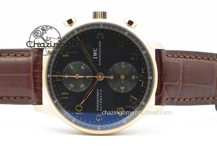 MIROTIME 0414 Portuguese IW371415 ZF 1:1 Best Edition RG Black dial On Brown Leather Strap A Modern 7286